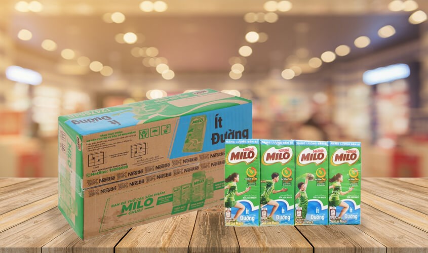 Thùng 48 hộp thức uống lúa mạch Nestlé Milo ít đường 180 ml