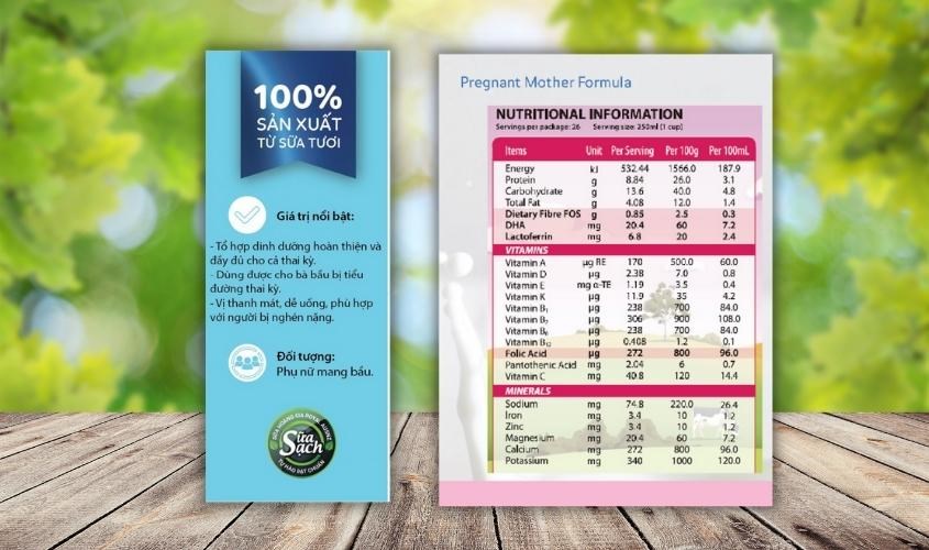 Sữa bầu Úc với bảng thành phần đa dạng