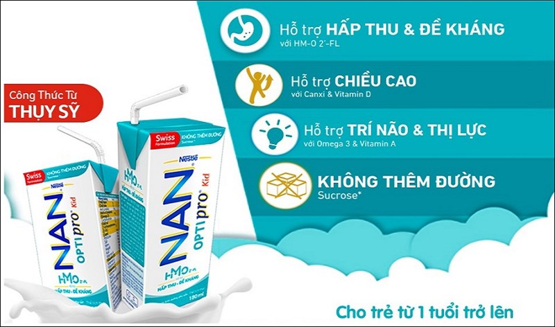 Sữa pha sẵn NAN Optipro Kid 180ml vị vani thanh mát, giúp bé ăn uống khỏe mạnh