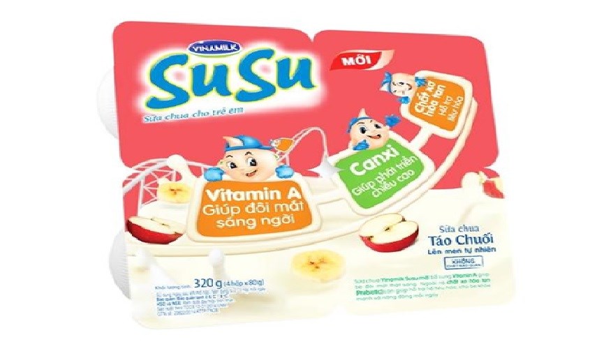 Lốc 4 hộp sữa chua Susu Vinamilk dành cho trẻ em vị táo chuối