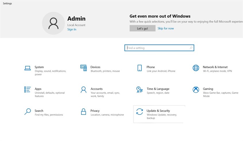Bạn chọn mục Update & Security