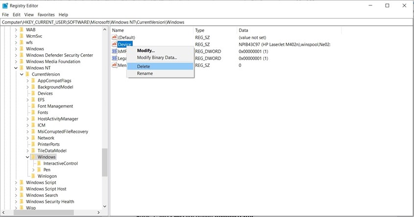 Tại mục Device, bạn click chuột phải và Delete
