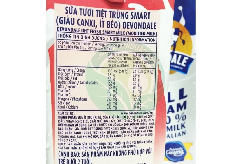 Sữa tươi không đường tách béo Devondale Smart 