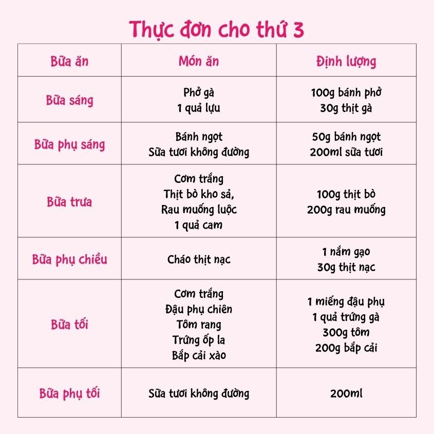 Thực đơn cho ngày thứ 3