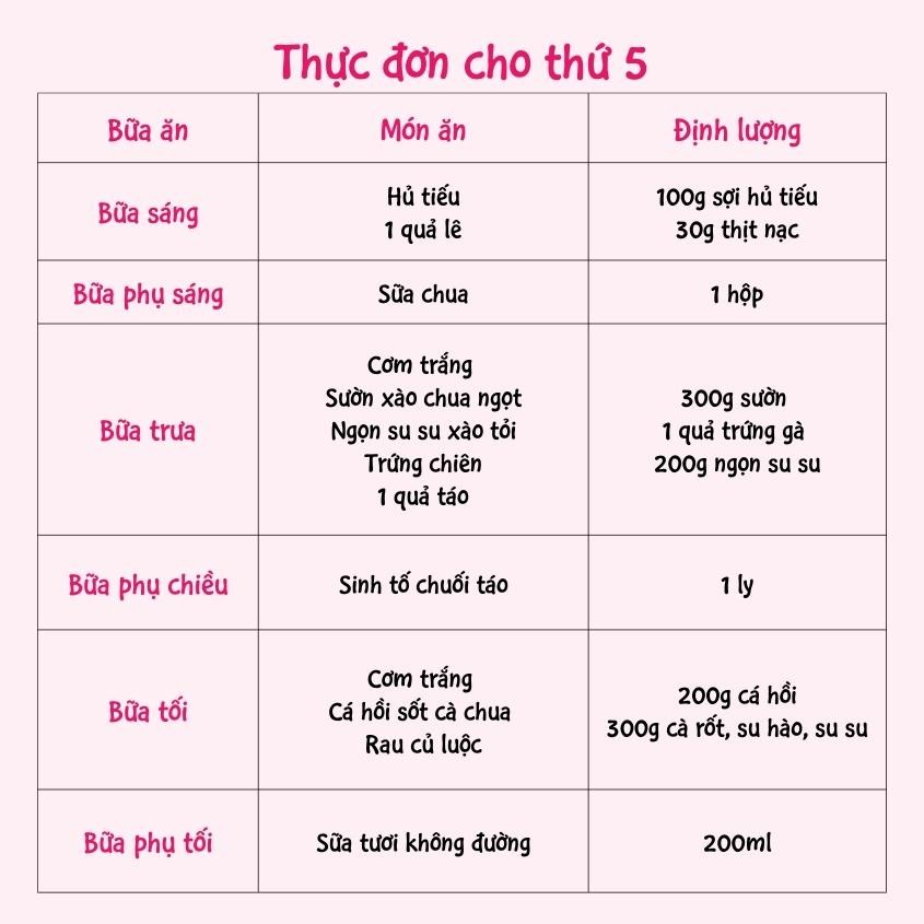 Thực đơn ngày thứ 5 cho bà bầu kèm định lượng