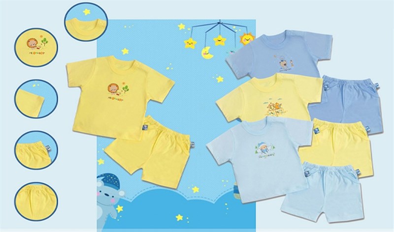 Bộ sơ sinh nút vai BabyMommy CM, màu in tay ngắn thoáng mát