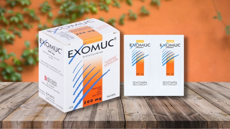 Cốm pha hỗn dịch uống Exomuc 200mg trị rối loạn tiết dịch hô hấp hộp 30 gói 