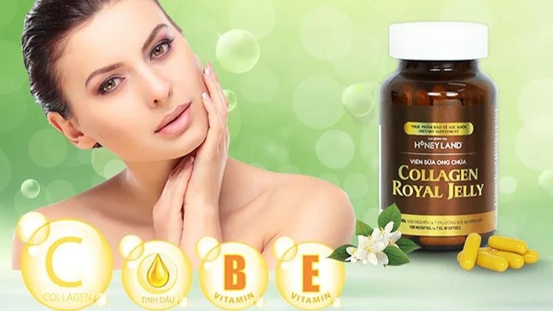 Viên sữa ong chúa Honey Land Collagen Royal Jelly hạn chế lão hóa da lọ 60 viên