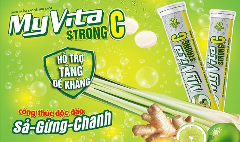 Viên sủi MyVita Strong C sả gừng chanh hỗ trợ tăng đề kháng tuýp 20 viên