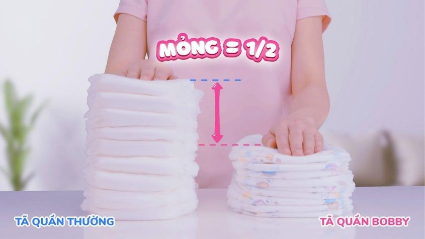 Tã quần Bobby có kết cấu siêu mỏng 3mm nhờ công nghệ lõi nén thần kỳ Tã quần Bobby có kết cấu siêu mỏng 3mm nhờ công nghệ lõi nén thần kỳ