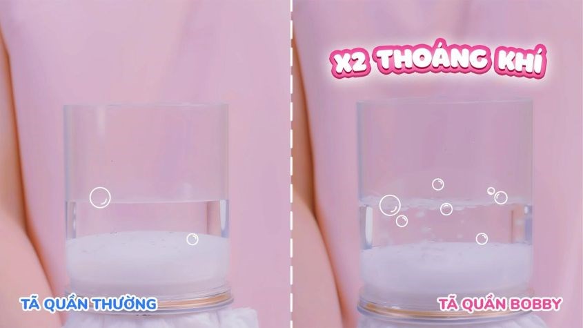 Tã quần Bobby có tốc độ thoáng khí gấp đôi so với phiên bản cũ Tã quần Bobby có tốc độ thoáng khí gấp đôi so với phiên bản cũ