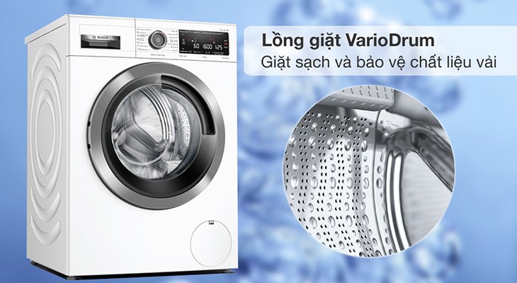 Máy giặt Bosch 10 kg WAX32M40SG sử dụng công nghệ VarioDrum chống nhăn và bảo vệ sợi vải