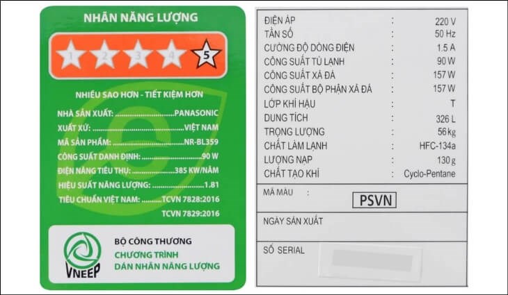 Công suất tiêu thụ sẽ được ghi trên mỗi tủ lạnh  