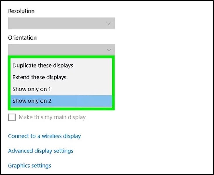 Các tùy chọn màn hình sẽ hiển thị như ảnh