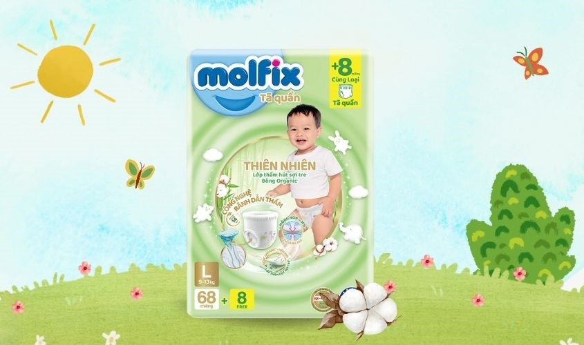 Tã quần Molfix thiên nhiên size L 76 miếng (9 - 13 kg)