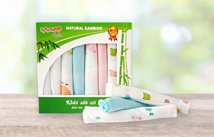 8 khăn sữa sợi tre KACHOOBABY 2 lớp 30x30 cm - Màu ngẫu nhiên