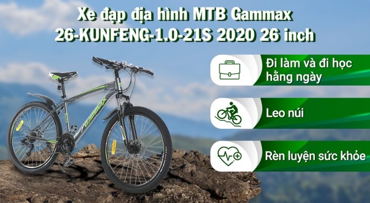 Xe đạp địa hình MTB Gammax 26-KUNFENG-1.0-21S 2020 26 inch được bán với giá 8.090.000 đồng (cập nhật tháng 05/2023 và có thể thay đổi theo thời gian)