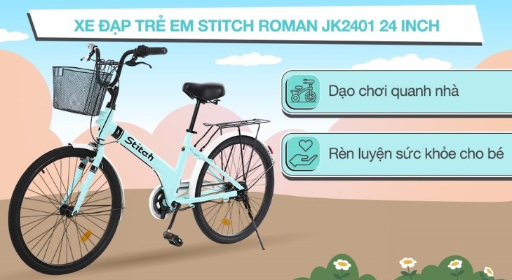 Xe đạp trẻ em Stitch Roman JK2401 24 inch được bán với giá 4.390.000 đồng (cập nhật tháng 05/2023 và có thể thay đổi theo thời gian)
