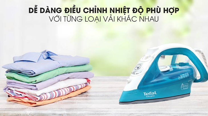 Bàn ủi hơi nước Tefal FV3965E0 2400W cho phép người dùng dễ dàng điều chỉnh nhiệt độ thích hợp cho từng loại vải