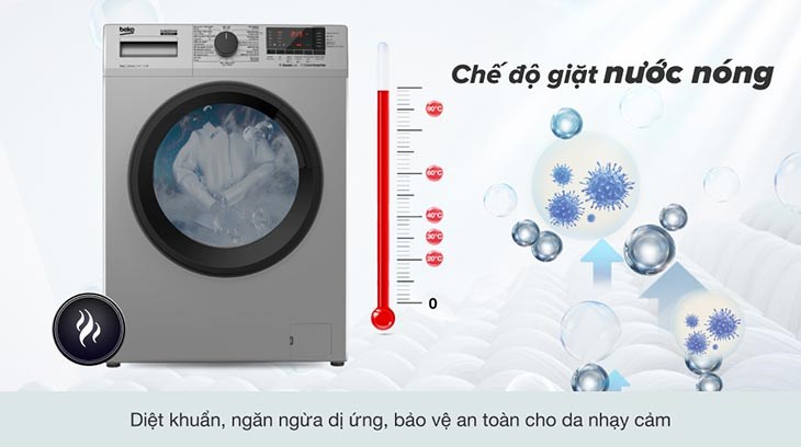 Máy giặt Beko Inverter 8 kg WCV8614XB0STS tiêu diệt vi khuẩn gây hại cho da với chức năng giặt nước nóng