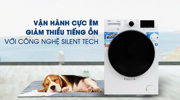 Máy giặt Beko Inverter 8 kg WCV8649XWST cho không gian vẫn yên tĩnh khi máy giặt hoạt động với công nghệ Silent Tech