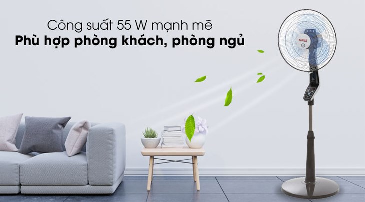 Quạt đứng Tefal VF3650-71 hoạt động với công suất 55W, làm mát hiệu quả cho phòng khách hay phòng ngủ