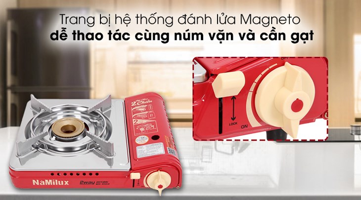 Bếp ga mini Namilux NH-P2915PS được trang bị hệ thống đánh lửa Magneto phát tia lửa nhạy, giúp tiết kiệm thời gian nấu nướng Bếp ga mini Namilux NH-P2915PS được trang bị hệ thống đánh lửa Magneto phát tia lửa nhạy, giúp tiết kiệm thời gian nấu nướng