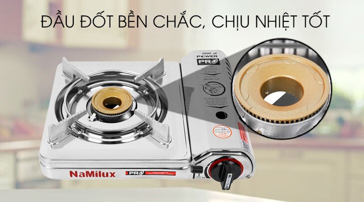 Bếp ga mini Namilux NH-P3031AS sử dụng đầu đốt bằng hợp kim nhôm sơn vàng cho khả năng chịu nhiệt tốt