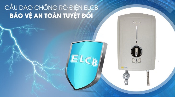 Máy nước nóng trực tiếp Centon 4500W GD600E được trang bị cầu dao ELCB, an toàn khi sử dụng