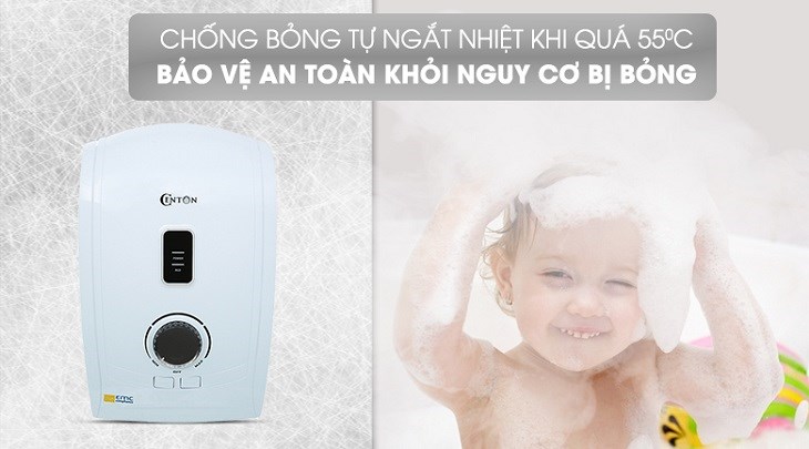 Máy nước nóng Centon GD600ESP RS FL được trang bị cảm biến nhiệt tự động ngắt điện, bảo vệ làm da khỏi nguy cơ bỏng rát