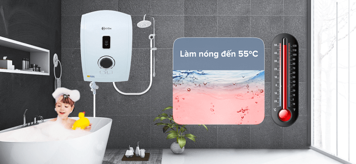 Máy nước nóng trực tiếp Centon 5500W GD600ESP RS FL có nhiệt độ làm nóng tối đa 55 độ C, phù hợp với khu vực có nhiệt độ trên 20 độ C