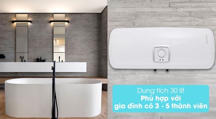 Bình nóng lạnh gián tiếp Atlantic 30 lít 2500W SWH 30H M Ondeo HZ với giá 2.790.000 đồng (giá bán cập nhật tháng 2/2023, có thể thay đổi theo thời gian) có dung tích 30 lít phù hợp nhiều hộ gia đình