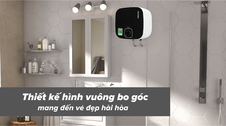 Máy nước nóng gián tiếp Atlantic 15 lít 2500W NANTO PLUS SWH 15A M-N2 có thiết kế hình vuông bo tròn ở 4 góc cùng vẻ ngoài màu đen sang trọng nhưng khối lượng nặng tầm 8kg nên điểm người dùng cần lưu ý cân nhắc