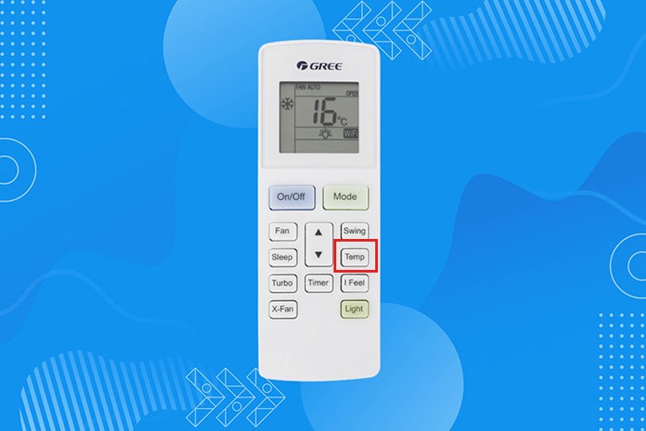 Nhấn nút TEMP trên remote điều hòa Gree để điều chỉnh nhiệt độ