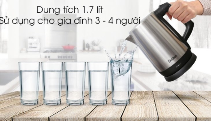 Bình đun siêu tốc Delites 1.7 lít ST17S03 có dung tích 1.7 lít phù hợp cho gia đình 3 - 4 người sử dụng với nhiều nhu cầu khác nhau