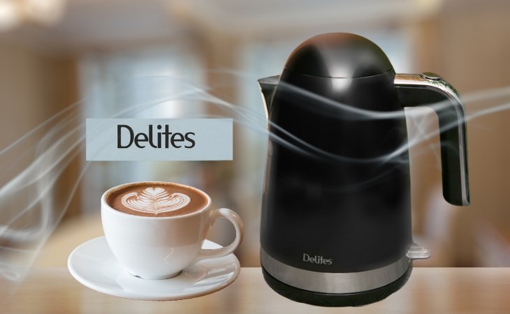 Bình đun siêu tốc Delites kiểu dáng nắp bo tròn, màu đen sang trọng dễ dùng tại gia đình, văn phòng nhỏ ít người,…