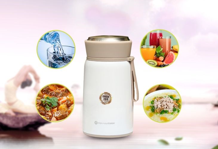 Bình đựng thức ăn giữ nhiệt inox 800 ml DMX FH25 có vỏ là inox 201 và ruột  bằng inox 304 trữ thực phẩm an toàn