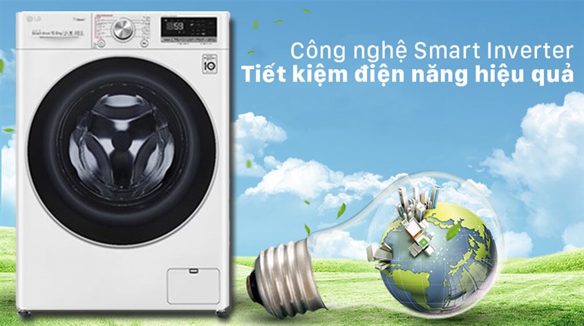 Công nghệ Smart Inverter trên Máy giặt LG Inverter 10.5 kg FV1450S3W2 có khả năng tiết kiệm điện năng lên đến 36%