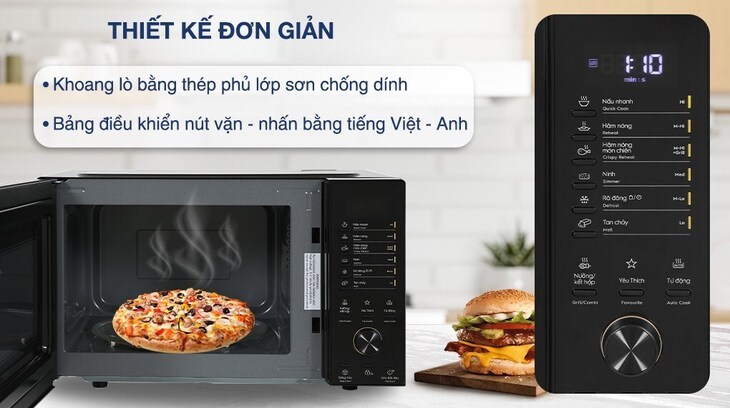 Lò vi sóng có nướng Electrolux EMG23D22B 23 lít có thiết kế màu đen sang trọng với bảng điều khiển có chú thích tiếng Việt cho bạn dễ sử dụng