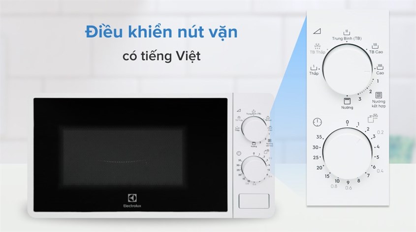 Lò vi sóng Electrolux có bảng điều khiển được trang bị thêm chú thích bằng tiếng Việt dễ hiểu cho người dùng