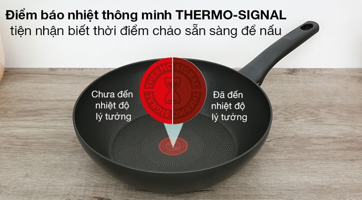 Chảo nhôm sâu chống dính vân đá đáy từ 28 cm Tefal Ultimate G2681972 được tích hợp công nghệ THERMO-SIGNAL báo nhiệt thông minh giúp bạn nấu ăn ngon hơn