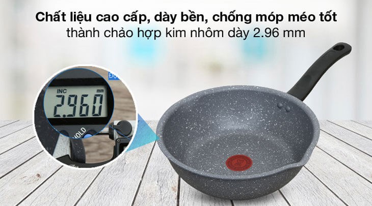 Chảo nhôm sâu chống dính vân đá đáy từ 24 cm Tefal Cook Healthy G1348495 có độ dày thành 2.96mm giữ nhiệt tốt, chống biến dạng do va đập tốt