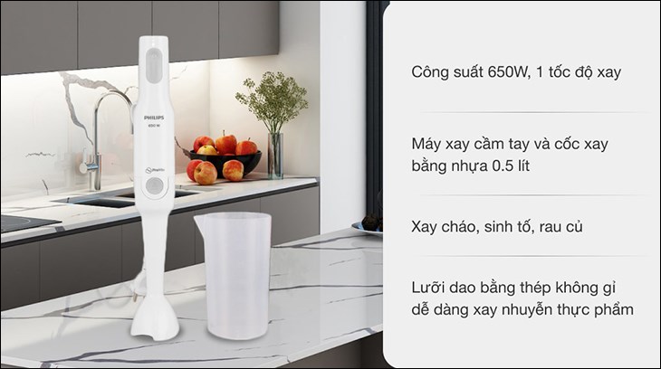 Máy xay sinh tố cầm tay Philips HR2531 nhỏ gọn, tiện lợi và có thể xay nhiều loại thực phẩm