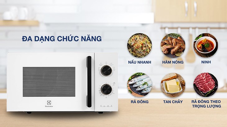 Lò vi sóng Electrolux EMM20K22W 20 lít có thiết kế nhỏ gọn với đa dạng chức năng