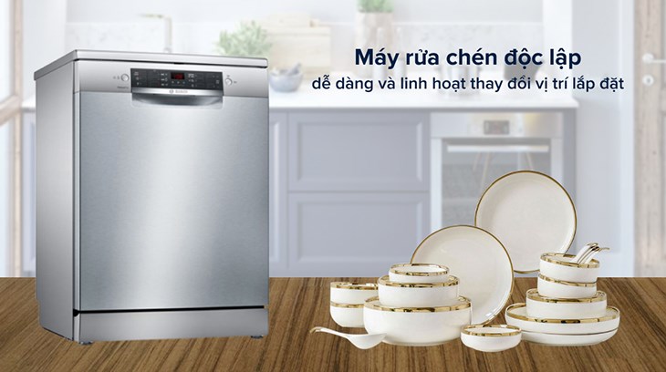 Máy rửa bát độc lập Bosch SMS46GI01P TGB có thiết kế sang trọng với gam màu xám tinh tế