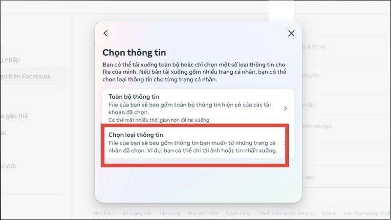 Chọn Chọn loại thông tin