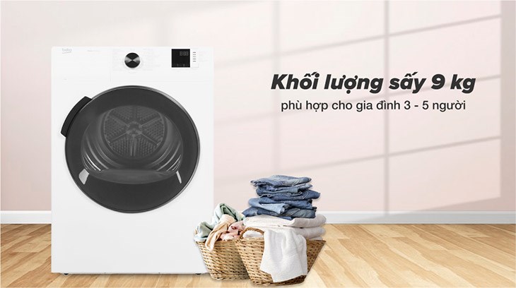 Máy sấy thông hơi Beko 9 kg DA9112RX0WB có khối lượng sấy 9kg phù hợp cho nhu cầu sử dụng cho các gia đình có từ 3 - 5 thành viên