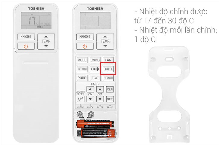 Nhấn vào nút Quiet trên remote điều hòa Toshiba Inverter 1 HP RAS-H10E2KCVG-V