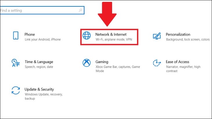 Chọn mục Network & Internet