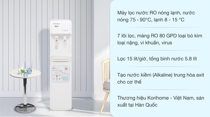 Máy lọc nước RO nóng lạnh Korihome WPK-903 7 lõi được trang bị hệ thống 7 lõi lọc nguyên khối của Hàn Quốc, giúp lọc sạch nước một cách vượt trội